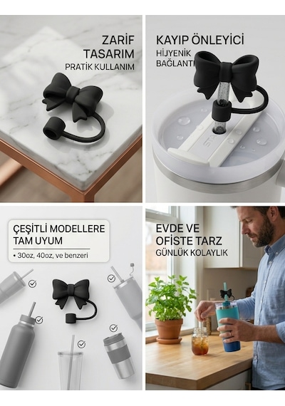 Coquette Estetiği Stanley Quencher Uyumlu Fiyonk Pipet Koruyucu Toz Önleyici - Kurdele Pipet Kapağı ve Aksesuarı