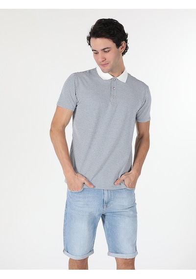 Colin'S Regular Fit Polo Yaka Kareli Erkek Mavi Kısa Kol Tişört Cl1059258_Q1.V1_Ble Mavi