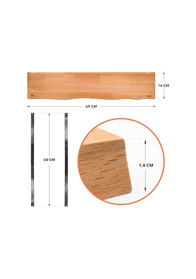 Duvar Rafı, Dekoratif Duvar Rafı, Masif Kayın Modern Duvar Rafı - 69 Cm