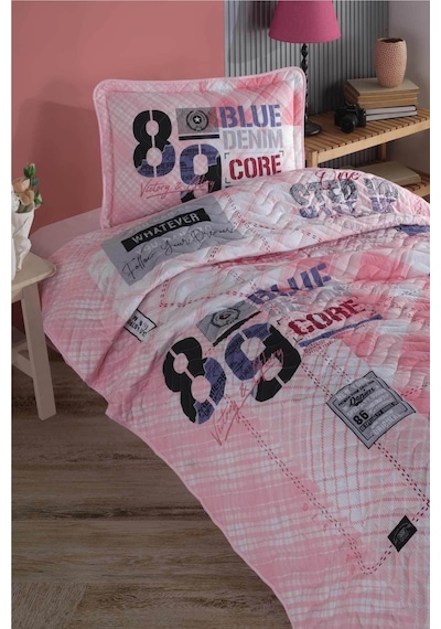 Clasy Ranforce Tek Kişilik Yatak Örtüsü Seti Denim V1 Pembe