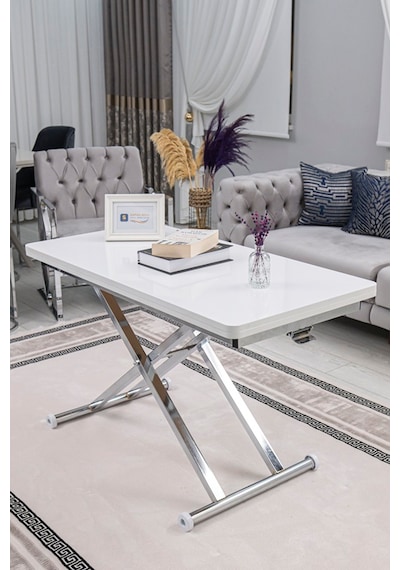 Home Üst Tabla Mdf Beyaz Oval Köşe Alt Krom