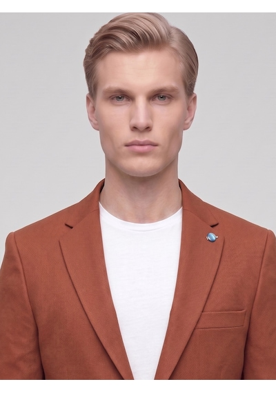 Plus Scorpion Kiremit Erkek Slim Fit Blazer Ceket Şık, Modern, Günlük Ve Ofis Kombinlerine Uygun Tek Düğmeli Erkek Ceketi