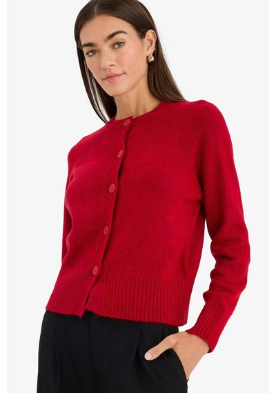 Defacto Regular Fit Bisiklet Yaka Keçe Hırka G8056ax26sprd51 Kırmızı-rd51