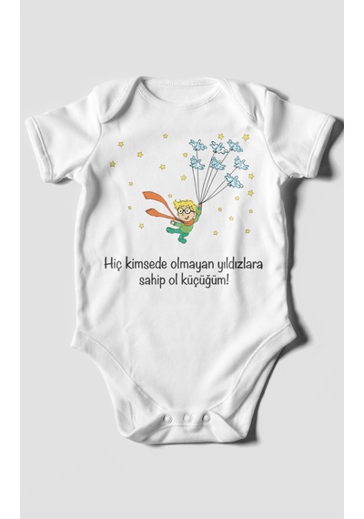 Morivokids Kimsede Olmayan Yıldızlara Sahip Ol Küçüğüm Kısa Kollu Bebek Body %100 Pamuk Beyaz