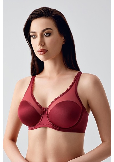 New Bra Kadın C Kap Balenli Tül Detaylı Toparlayıcı Sütyen Bordo 2304 Bordo
