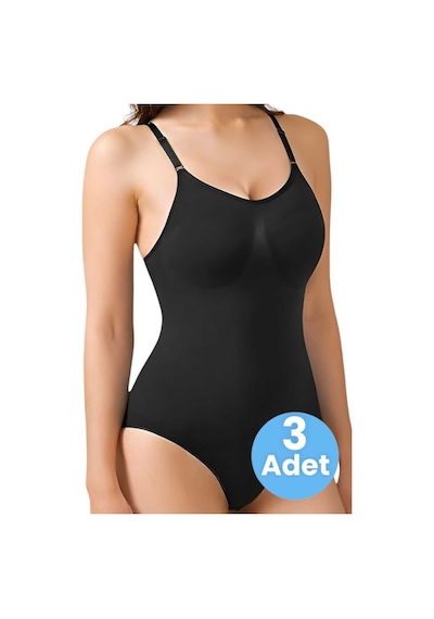 Uniquetrenders Kadın Dikişsiz Toparlayıcı Ve Çıtçıtlı İp Askılı Slip Body Korse 3'lü Set Siyah