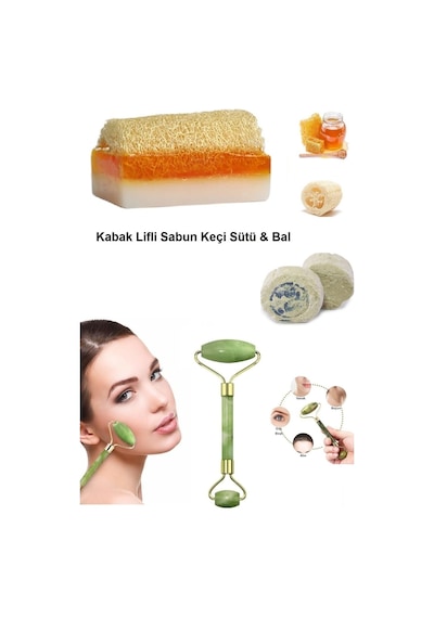 3'lü Doğal Set Kabak Lifli Keçi Sütlü Ballı Sabun Peeling Sivilce Leke Ruşur Taşı Yüz Masaj Aleti