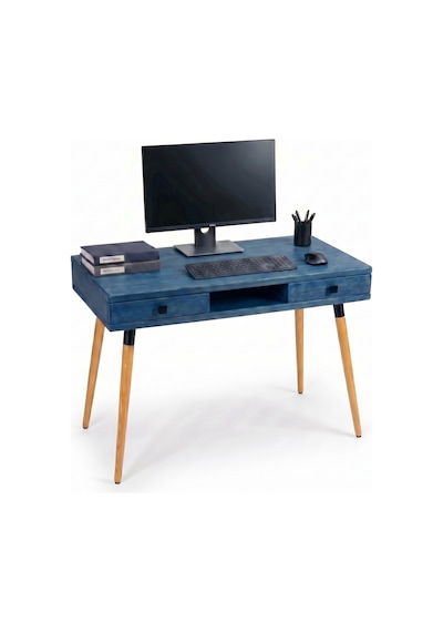 Mobenta Modest Desk: Masif Çalışma & Laptop Masası 2 Çekmece 1 Bölme - 120x60 Ig Mavi