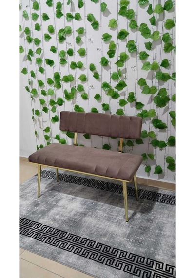 Özcan Metal Metal Ayaklı Sırtlı Gold Mutfak Salon Antre Yatak Odası Puf Bank Oturak Bench Kahverengi