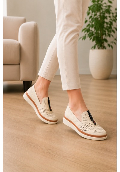 Homiro Kadın Nefes Alan Hafif Loafer Bej