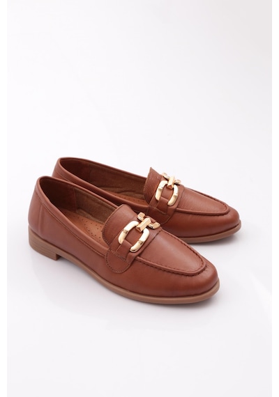 Dgn 1851 Kadin Metal Aksesuarli Loafer Ayakkabi Koyu Taba