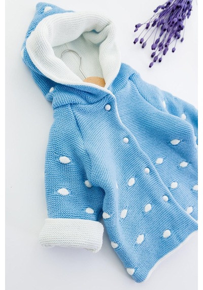 Babymod Kapüşonlu Mavi Erkek Bebek Çift Katlı Triko Hırka 001