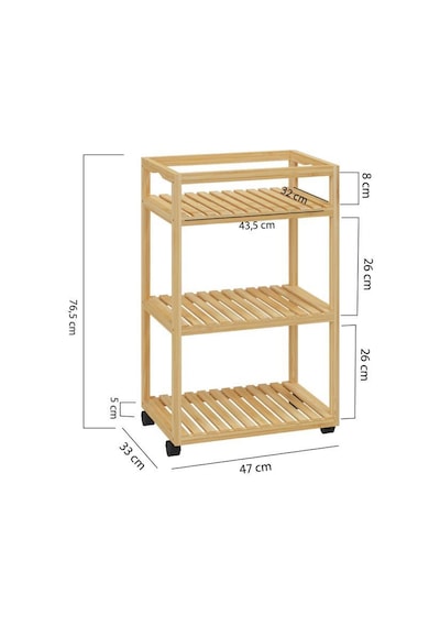 Digithome Bambu 3 Raflı Tekerlekli Sunum Servis Arabası Mutfak Rafı Sehpa Banyo Rafı Db-0029 Kahverengi