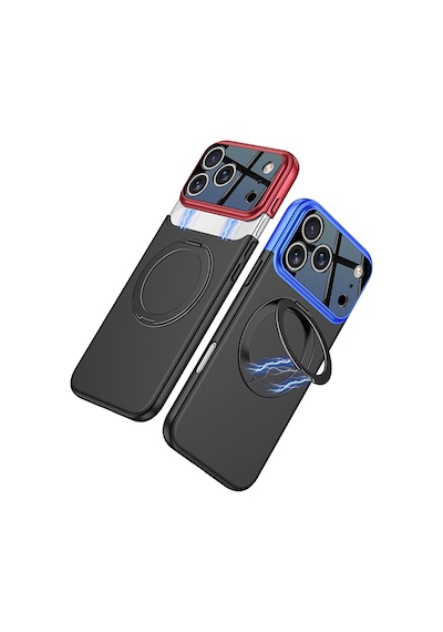 Apple iPhone Uyumlu 17 Pro Max Kılıf M-safe Şarj Özellikli 360 Derece Standlı Çift Parçalı Pazarplus Torino Kılıf Lacivert-siyah