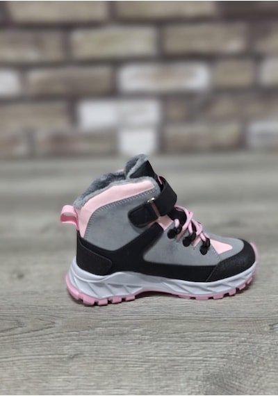 Rahat İçi Kürklü Outdoor Spor Bağcıklı Cırtlı Çocuk Botu Pembe