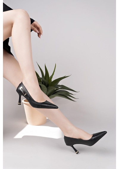 Ay Mood Aymood Siyah Cilt Yandan Gold Tokalı Günlük Şık Stiletto A Siyah Cilt