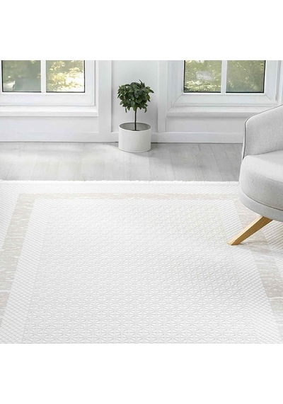 Krem Bej Geometrik Desenli Modern Halı - Ng511bv Beyaz