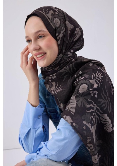 Silk Home Viskon Mayda Şal Koyu Gri Zeminli Ton Sür Ton Desenli Yumuşak Dokulu 190x70 Çok Renkli