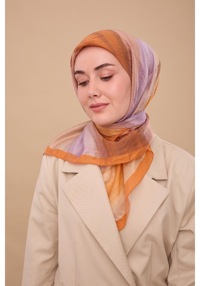 Silk Home Olinda İpek Eşarp 47005-17 Koyu Turuncu, Vizon, Lila, Kiremit