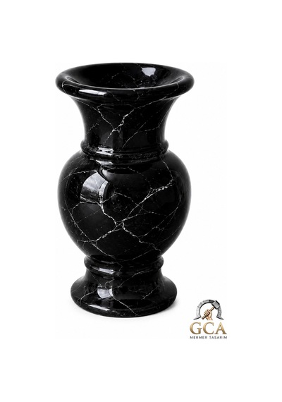 Gca Exclusive Kahverengi Bej Mermer Dekoratif Vazo Siyah - 886704888