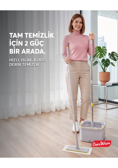 Ceraware Home Care Premium Hijyen Seti Dual System Kare Mop + Pratica Click Mop 2 Mikrofiber Bez 0