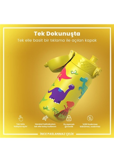 Ion8 - Paslanmaz Çelik Çocuk Suluk - Dinozorlar - 400 Ml - Sızdırmaz Çok Renkli
