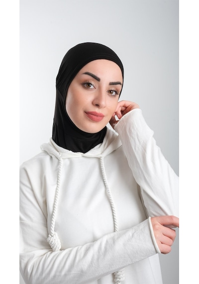 Hürrem Bone Siyah Pratik Hazır Geçmeli Tesettür Bone Sandy Kumaş Spor Hijab 2
