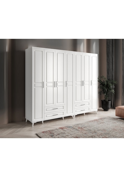 GuneyStore Gözde 7 Kapaklı Komple MDF Beyaz Gardırop