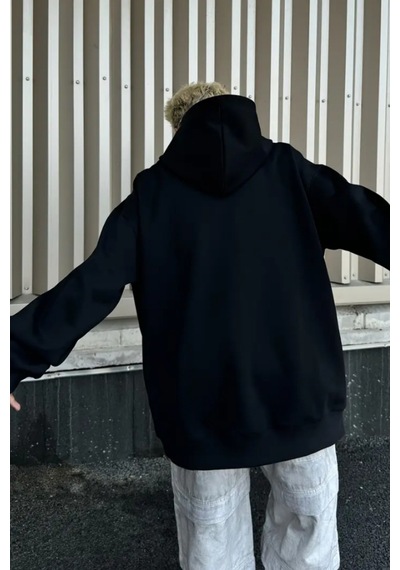 Tarz Cool Erkek Kapüşonlu Oversize Sweatshirt Siyah