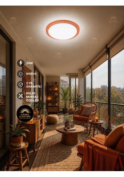 24 W Kristal Çerçeveli Tavan Armatürü, Esemlight,6400 K Beyaz Işık Turuncu
