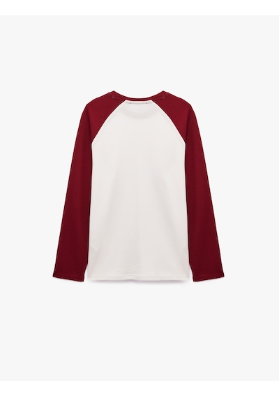 Koton Pamuklu Waffle Dokulu Oversize Bisiklet Yaka Kontrastlı Uzun Reglan Kollu Tişört Beyaz 7wam10146mk