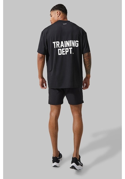 T-shirt - Training Dept. Baskılı Oversize Bisiklet Yaka Kısa Kol Siyah Tişört Siyah