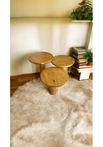 Modern Tasarım Ahşap Mantar Sehpa 3 Lü Set