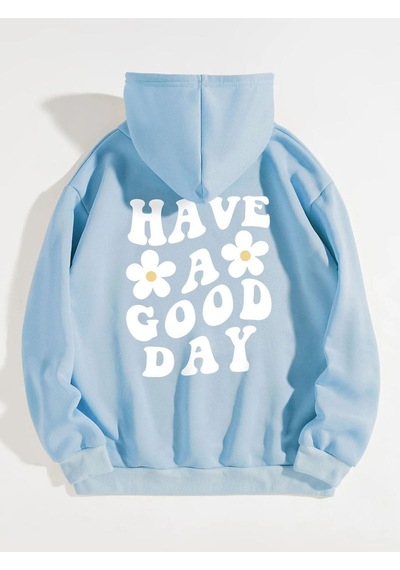 Papatya Good Day Sweatshirt - Bebe Mavisi Baskılı Oversize Kalın Kışlık Kapüşonlu Bebe Mavisi Papatya Good Day Sweatshirt - Bebe Mavisi Baskılı Oversize Kalın Kışlık Kapüşonlu Bebe Mavisi