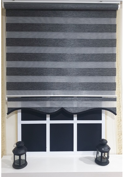 Zebra Stor Perde Organze Siyah Kırçıl Etek Dilimli Stb904