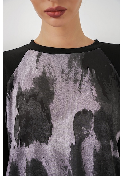 Bigdart Kadın Desenli Oversize Tunik Pantolon İkili Takım 55462 - Siyah