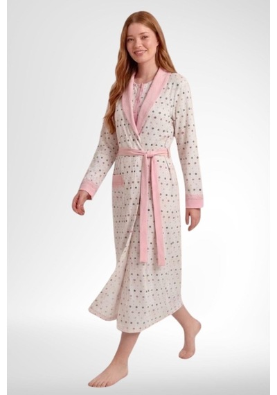 Mecit Pijama Mecit 6357 Pembe Kadın Büyük Beden Uzun Sabahlık