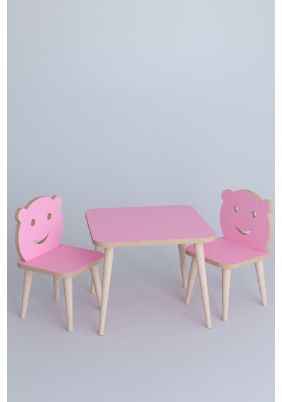 Bambi Yaz Sil Yüzey Çocuk Masa Sandalye Takımı 1 Aktivite Oyun Masası 2 Sandalye - Pembe