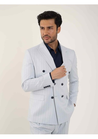Dufy Mavi Erkek Slim Fit Çizgili Kruvaze Yaka Takım Elbise - 104425-mavi Mavi Dufy Mavi Erkek Slim Fit Çizgili Kruvaze Yaka Takım Elbise - 104425-mavi Mavi