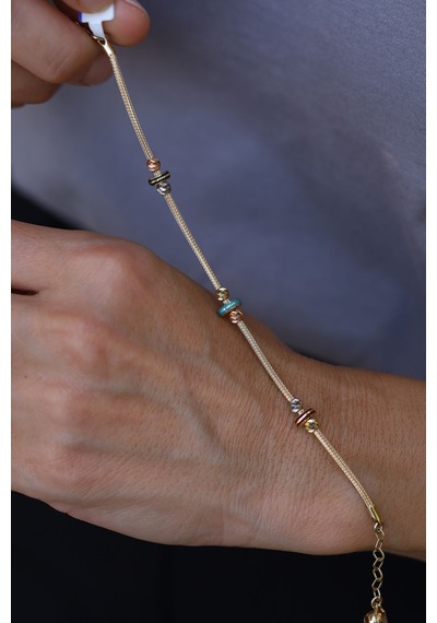 Yenigün Kuyumculuk 14 Ayar Altın Ema Dorika Top Detaylı Renkli Bileklik Blk18844 Sarı Altın