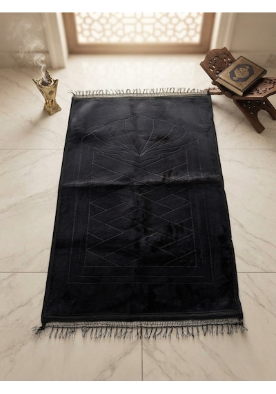 Royam Lüx Kalın Yumuşak Kaymaz Taban Peluş Seccade 80 X 120 Siyah
