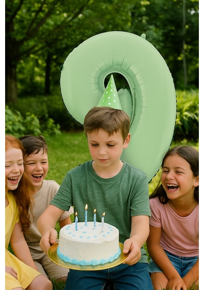 Folyo Rakam 9 Yaş Mat Mint Yeşili 26 Inc 66 Cm Pipetli Doğum Günü Balonu Çok Renkli