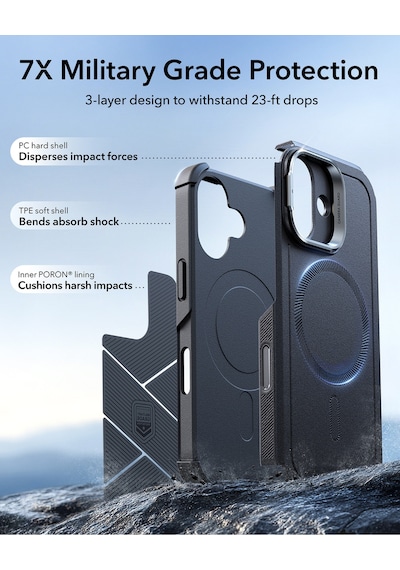 Esr Apple Uyumlu iPhone 17 Cyber Tough Manyetik Kılıf Kamera Kontrol Özellikli Stantlı Siyah