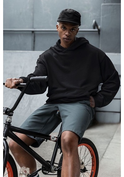 Sevbano Baskısız Unisex Oversize Basic Hoodie Siyah