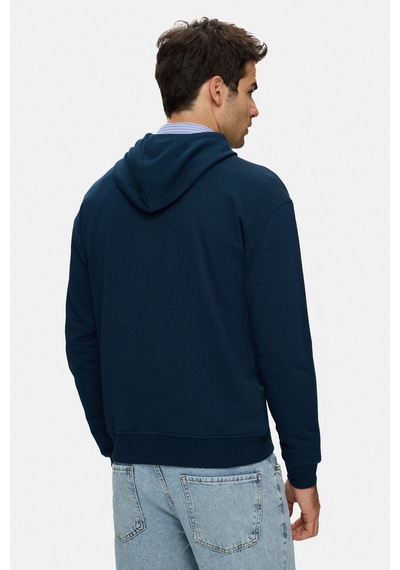 UCLA Thayer Lacivert Kapüşonlu Pamuklu Baskılı Loose Fit Erkek Sweatshirt