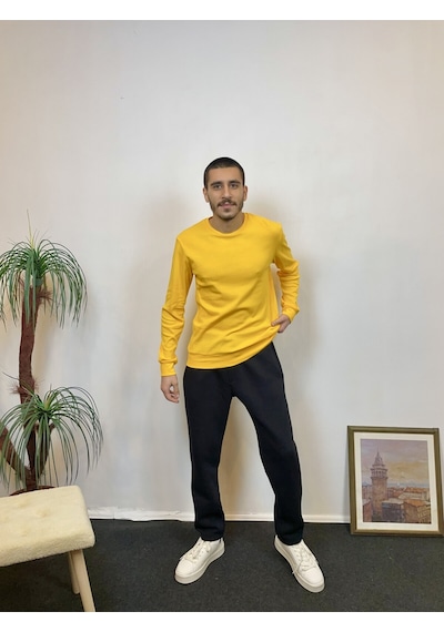 Süperlife Erkek Bisiklet Yaka Slim Fit İnce Sweatshirt Spr 20k17 Koyu Sarı