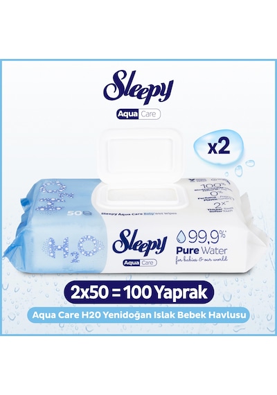 Sleepy AquaCare H2O Yenidoğan Islak Bebek Havlusu 2x50