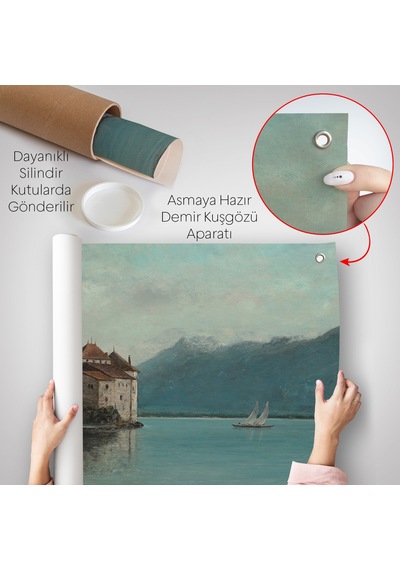Gustave Courbet - Cenevre Gölü'ndeki Chillon Kalesi Duvar Örtüsü-7094