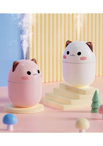 Ufly Sevimli Kedi Hava Nemlendirici Ledli Ultrasonik Difüzör 250 Ml Pembe