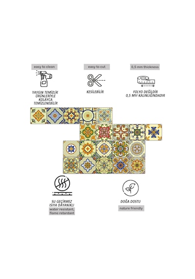 Tink Kendinden Yapışkanlı Sarı Tile Desenli Pvc Karo Kaplama 15x15 Cm 10'lu Paket